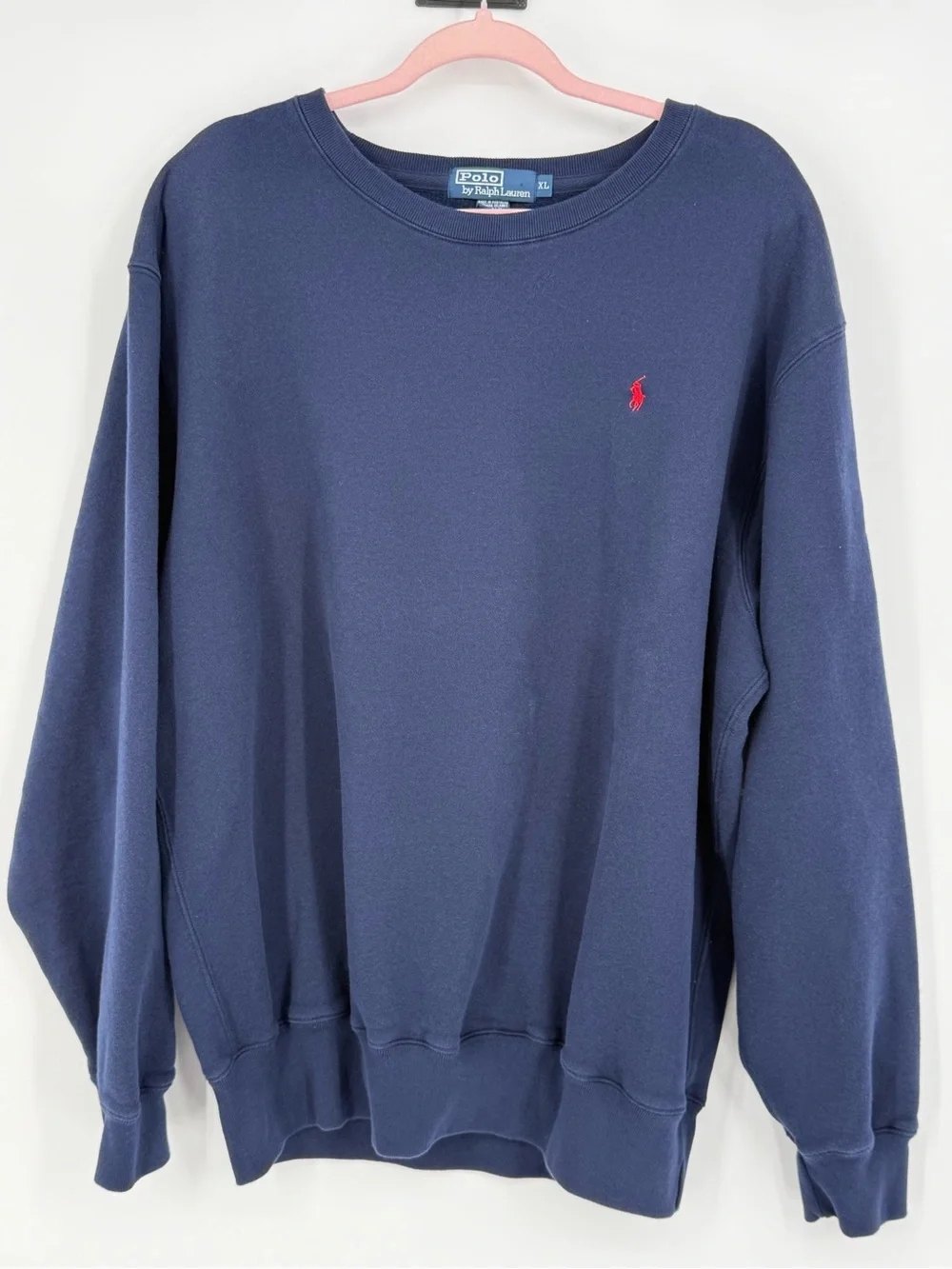 Polo by Ralph Lauren Navy Crewneck Sweatshirt with Red Pony Embroidery
